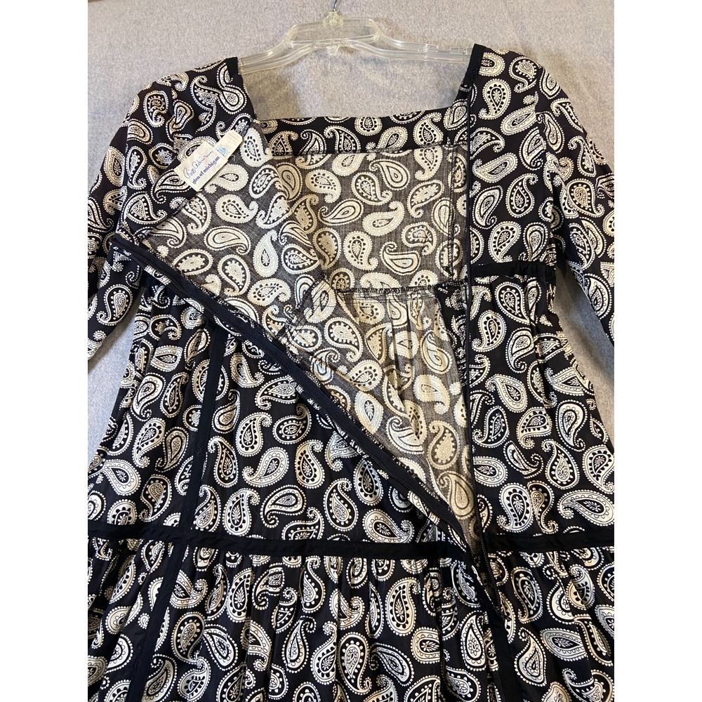 Vintage Bill Atkinson Glen Of Michigan Black White Paisley Peasant Dress Size 10 - Picture 5 of 5
